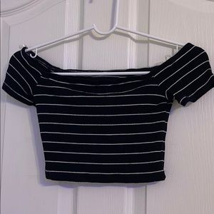 Black and white off the shoulder crop top